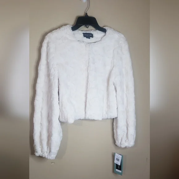 Perceptions Faux Fur Women's Round Neck Long Sleeve Shrug - Picture 1 of 12